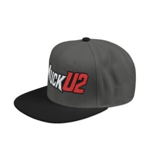 MuckU2 Snapback Poker Cap – White & Red Embroidered Logo