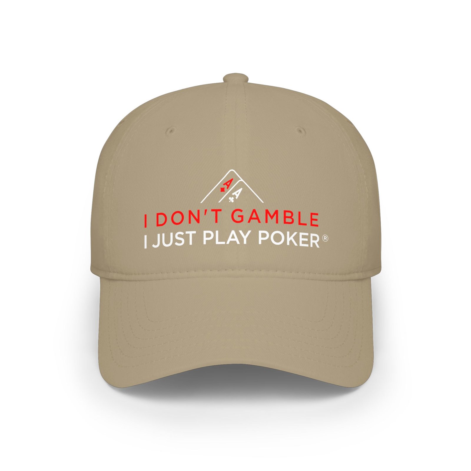 I Don’t Gamble, I Just Play Poker Cap – Red & White Poker Logo