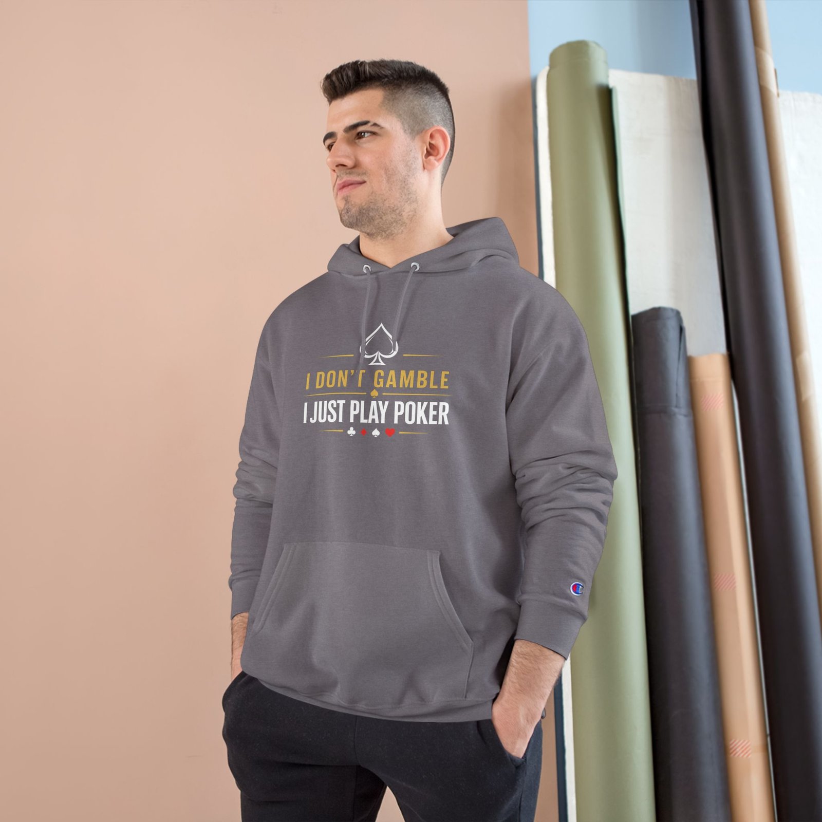 I Don’t Gamble, I Just Play Poker Hoodie – Gold & White Poker Logo