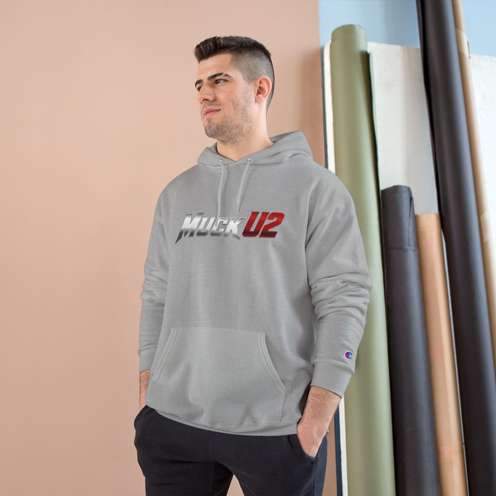 MuckU2 Hoodie – Silver & Red Logo Poker Pullover