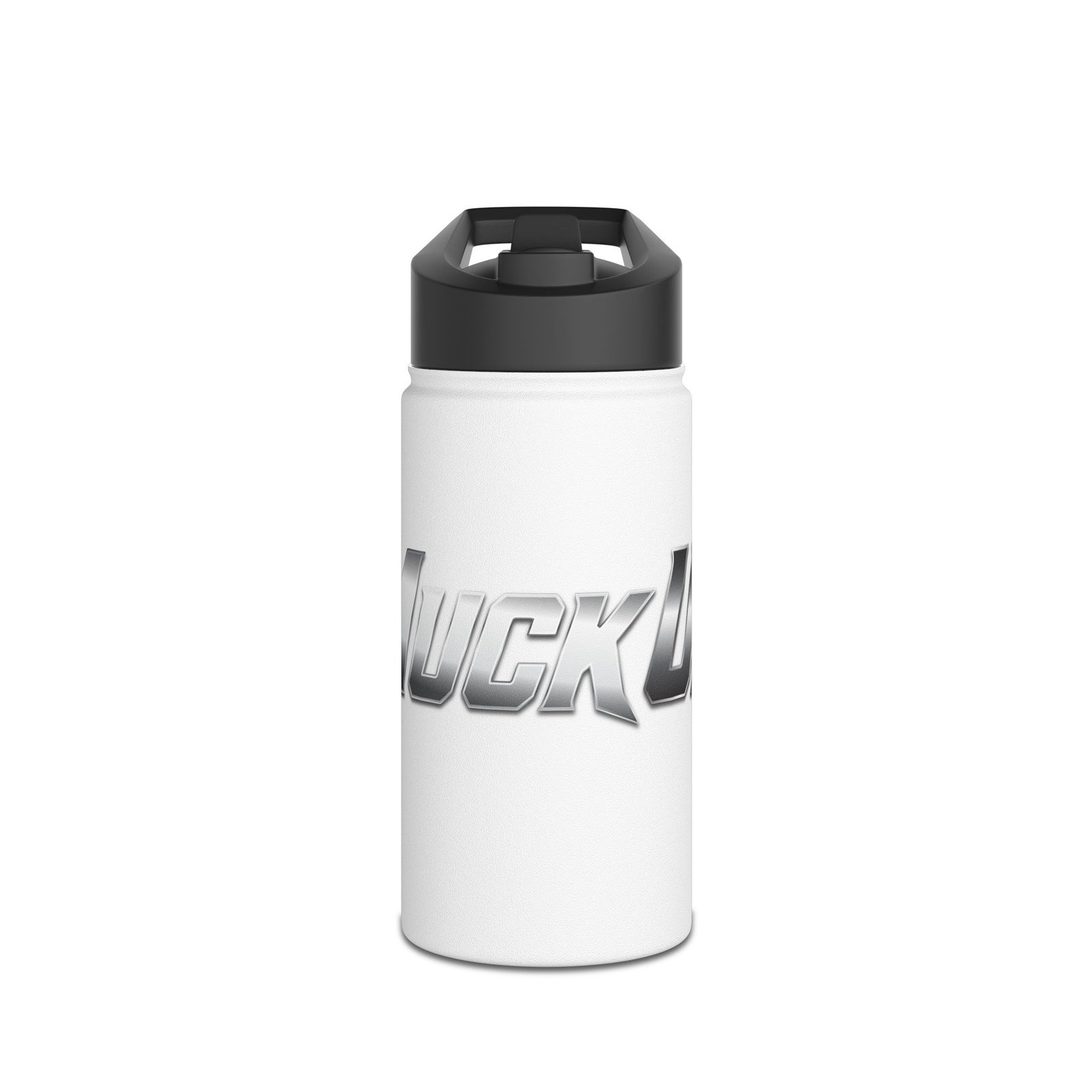 MuckU2 Sports Water Bottle – Black Lid with Gradient Silver Logo