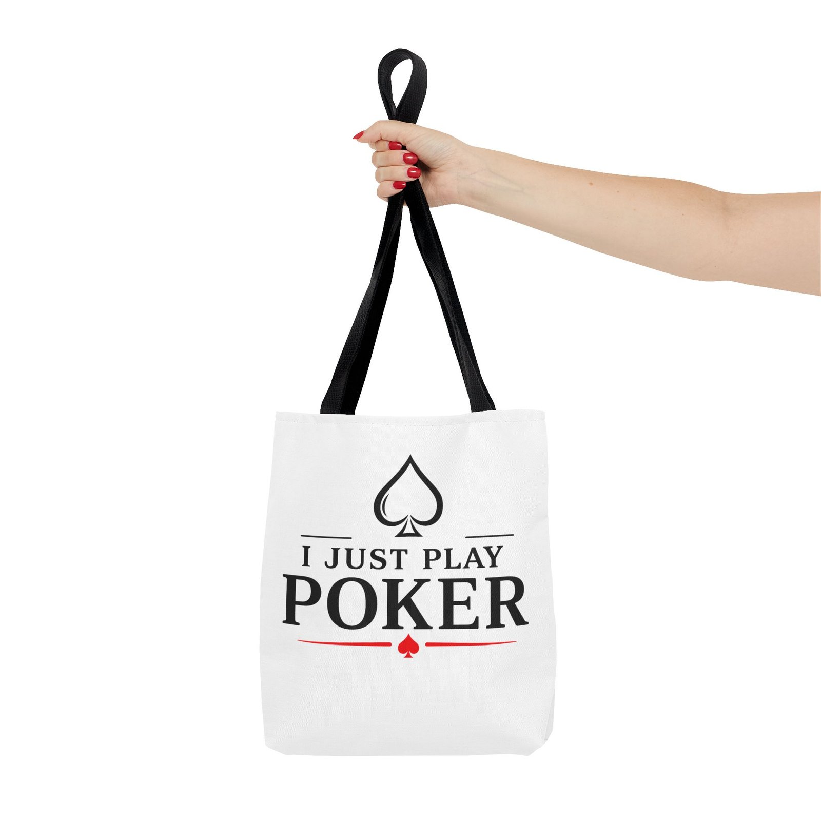I Just Play Poker Tote Bag – Black & Red Poker Logo