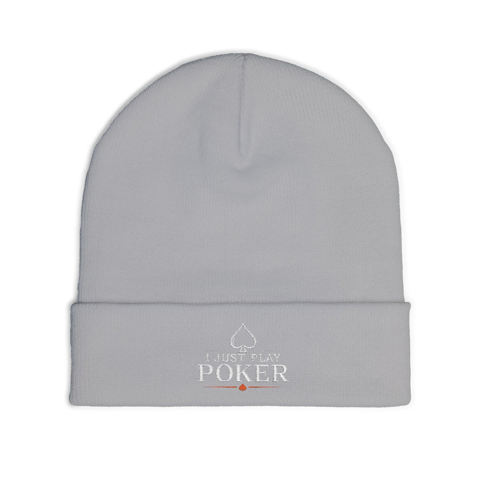 I Just Play Poker Beanie – White & Red Logo
