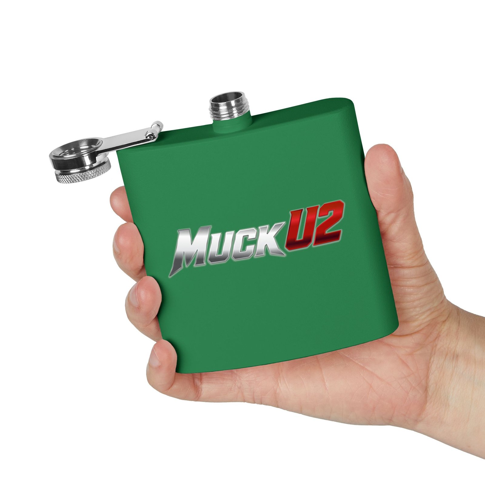 MuckU2 Flask – Silver & Red Logo Poker Flask