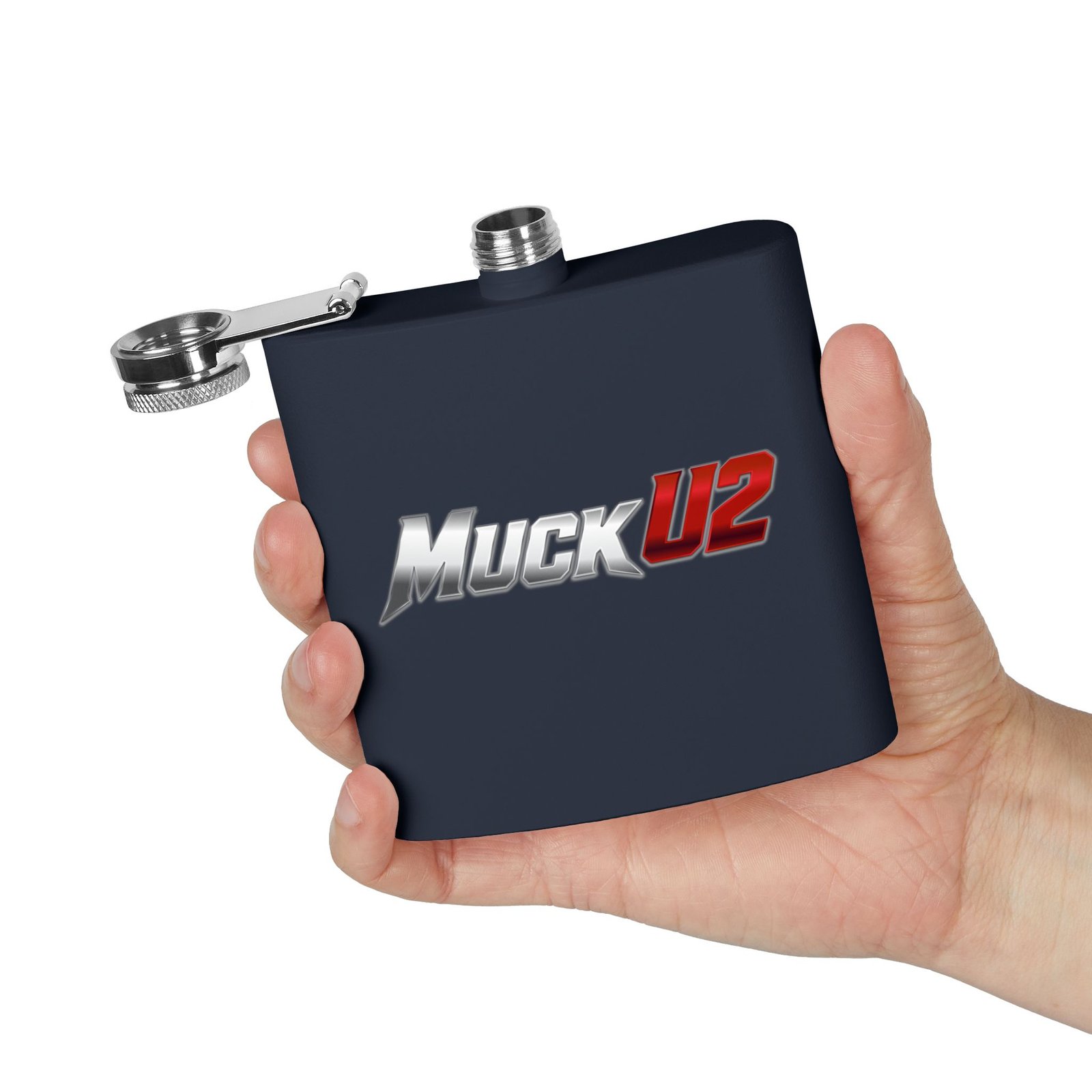 MuckU2 Flask – Silver & Red Logo Poker Flask