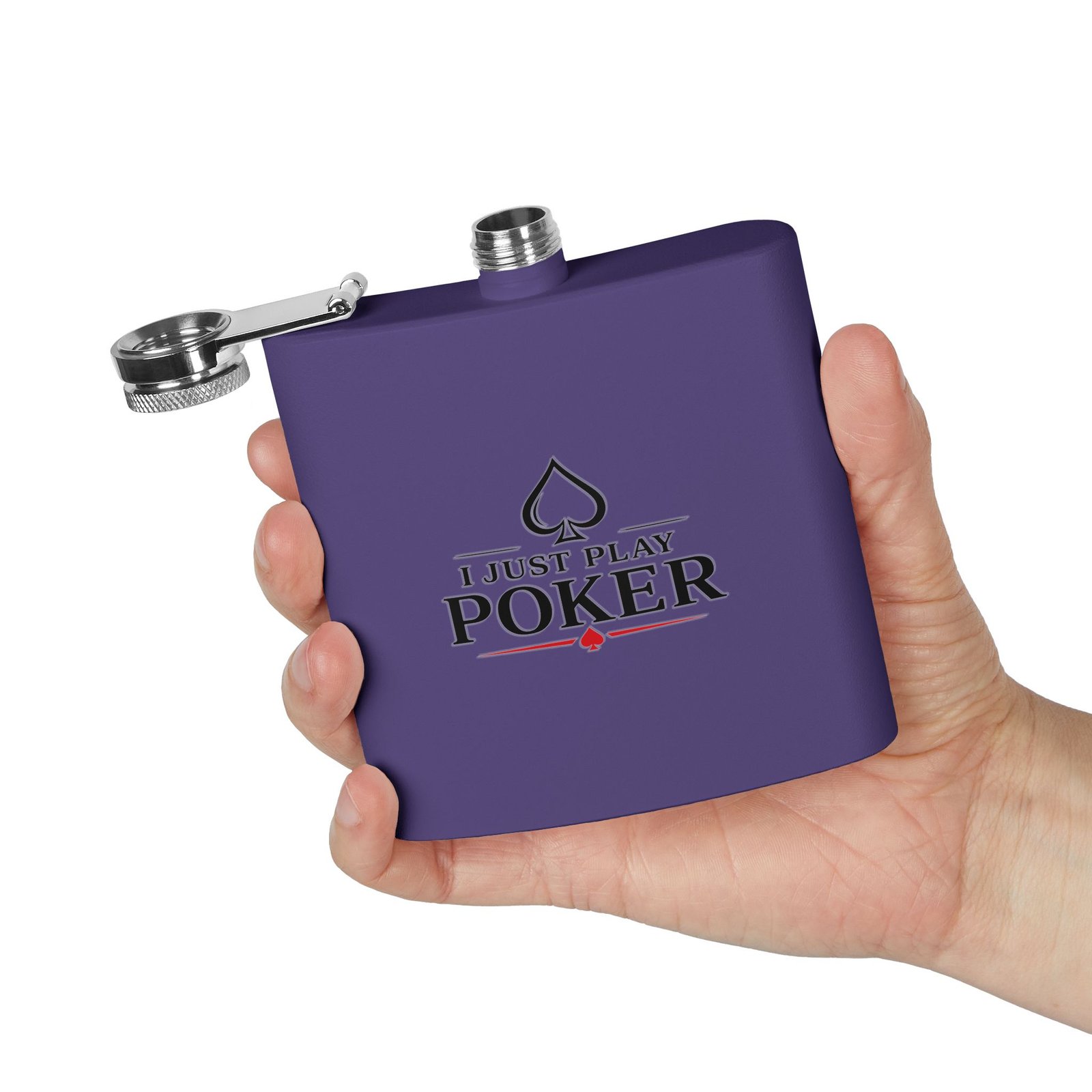 I Just Play Poker Flask – Black & Red Logo