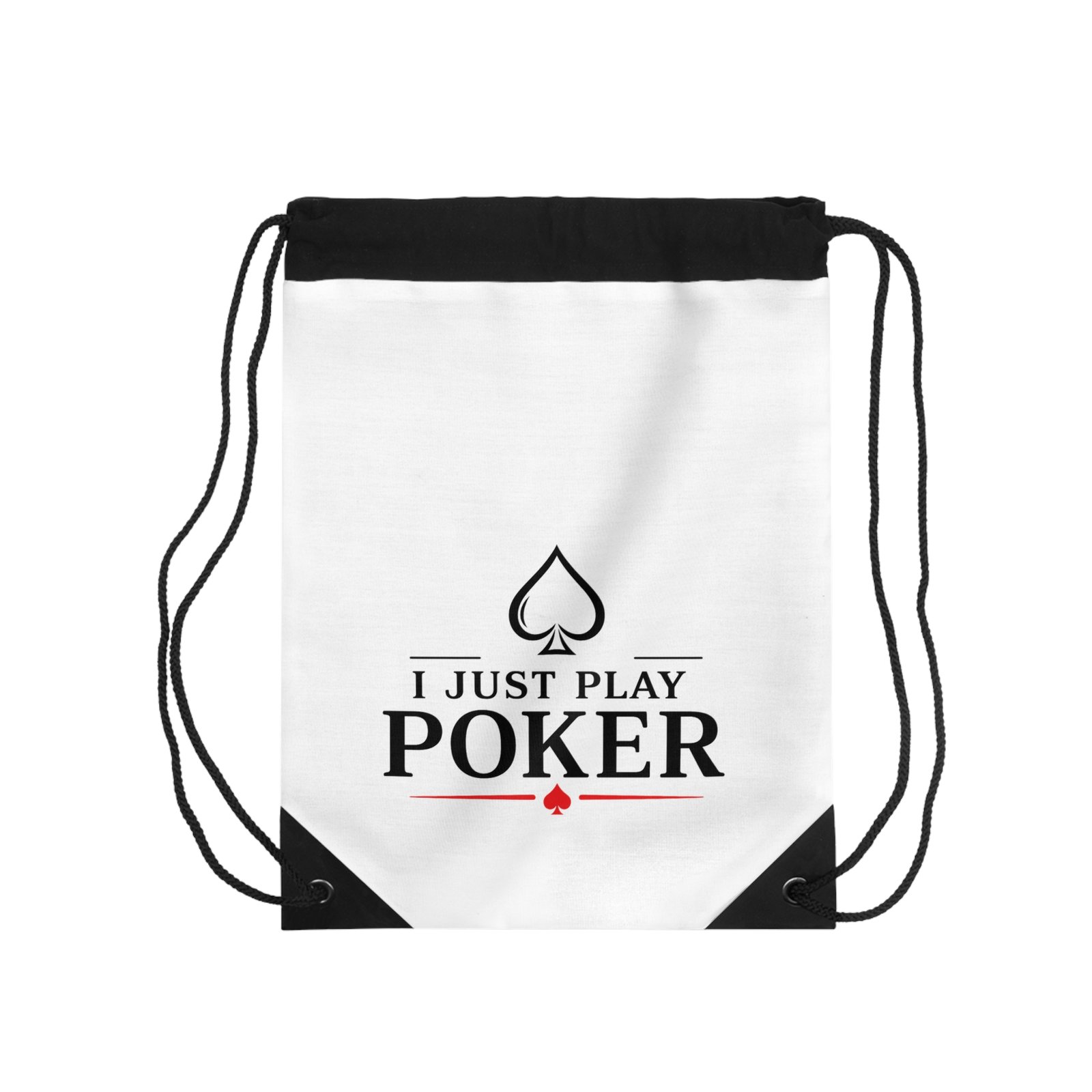 I Just Play Poker Drawstring Bag – Black & Red Poker Logo