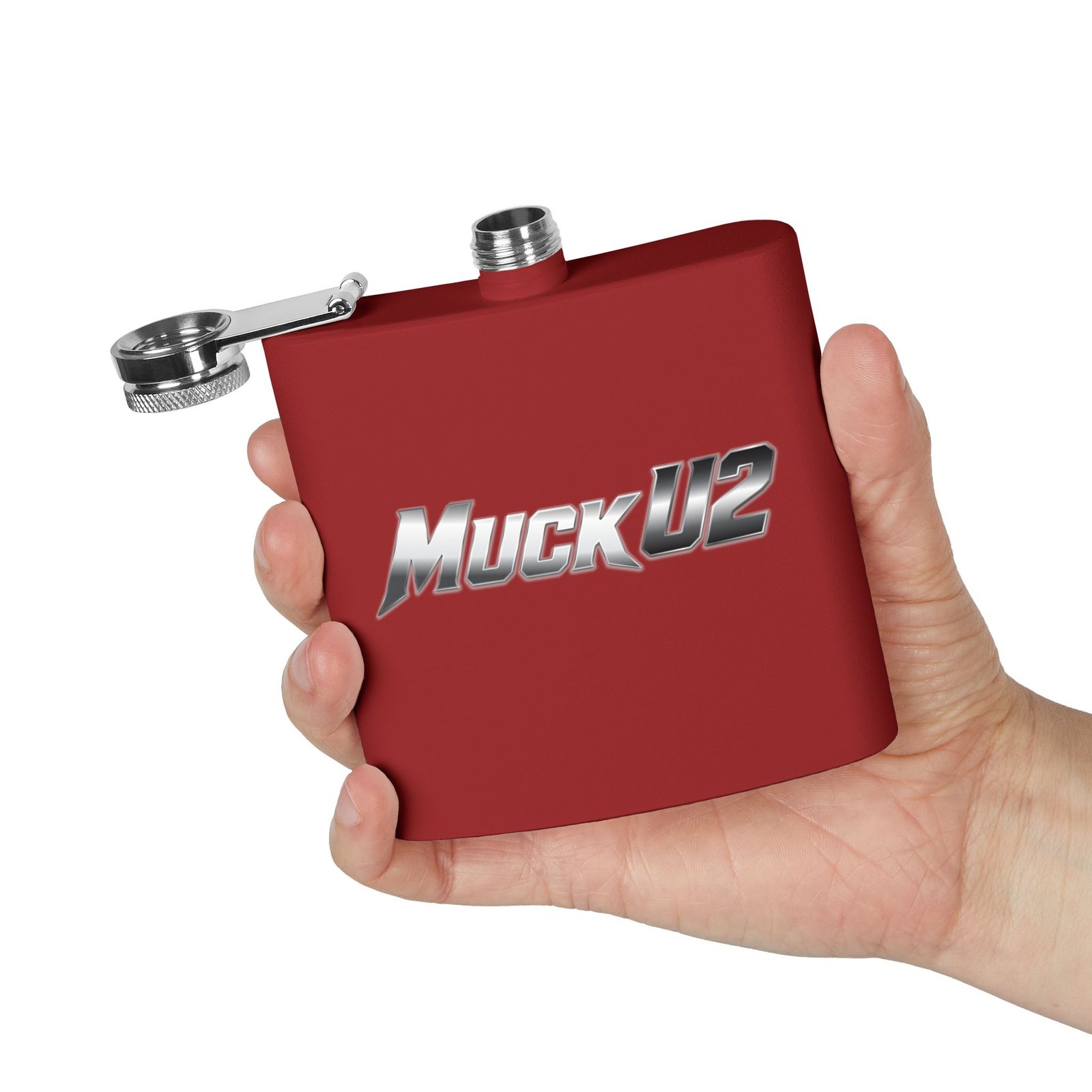 MuckU2 Flask – Silver & Red Logo Poker Flask