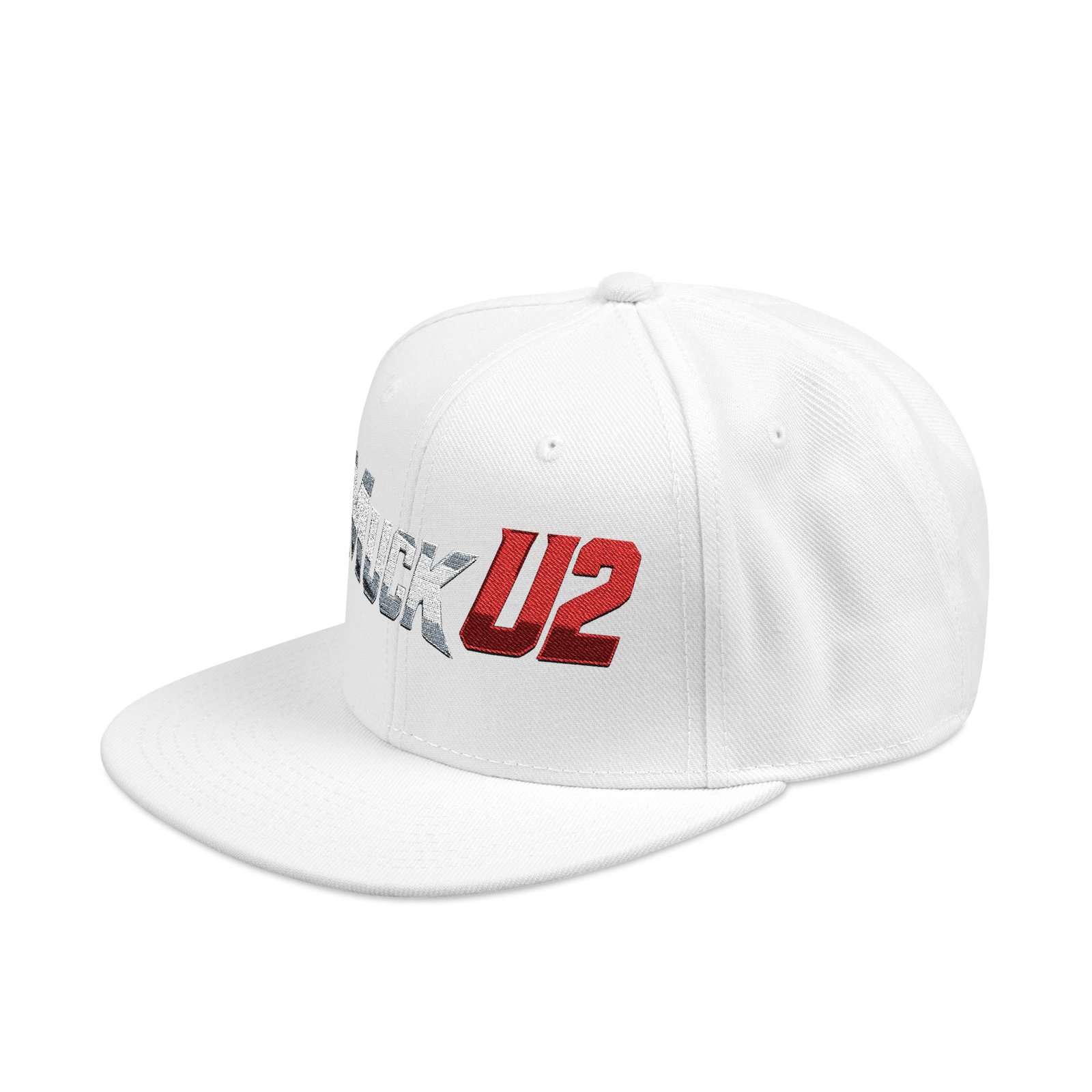 MuckU2 Snapback Poker Cap – Gradient Silver & Red Logo