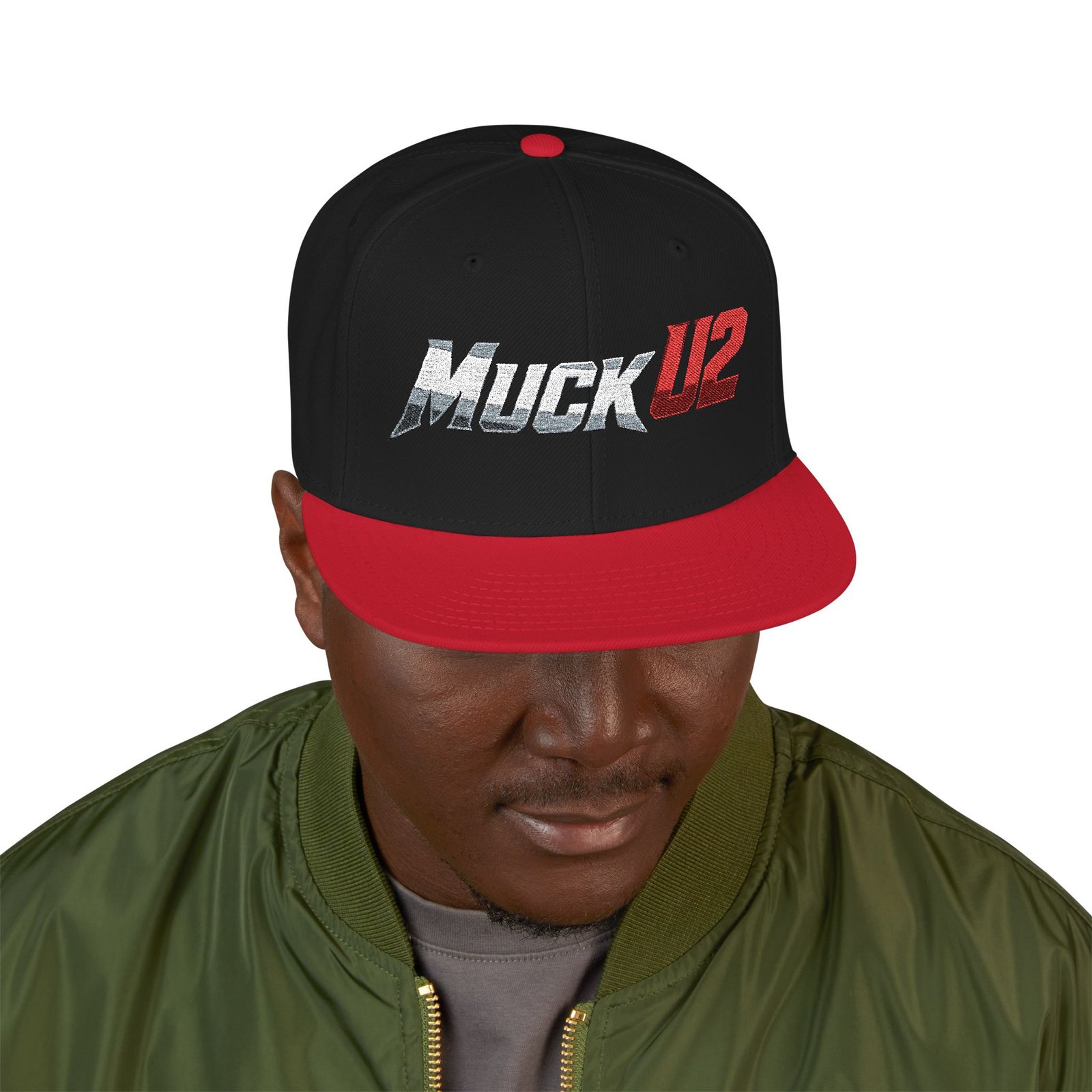 MuckU2 Snapback Poker Cap – Gradient Silver & Red Logo