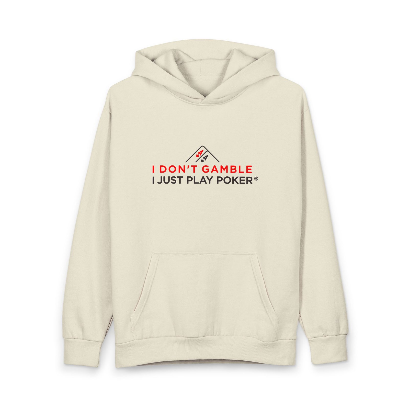 I Don’t Gamble, I Just Play Poker Hoodie – Red & Black Poker Logo