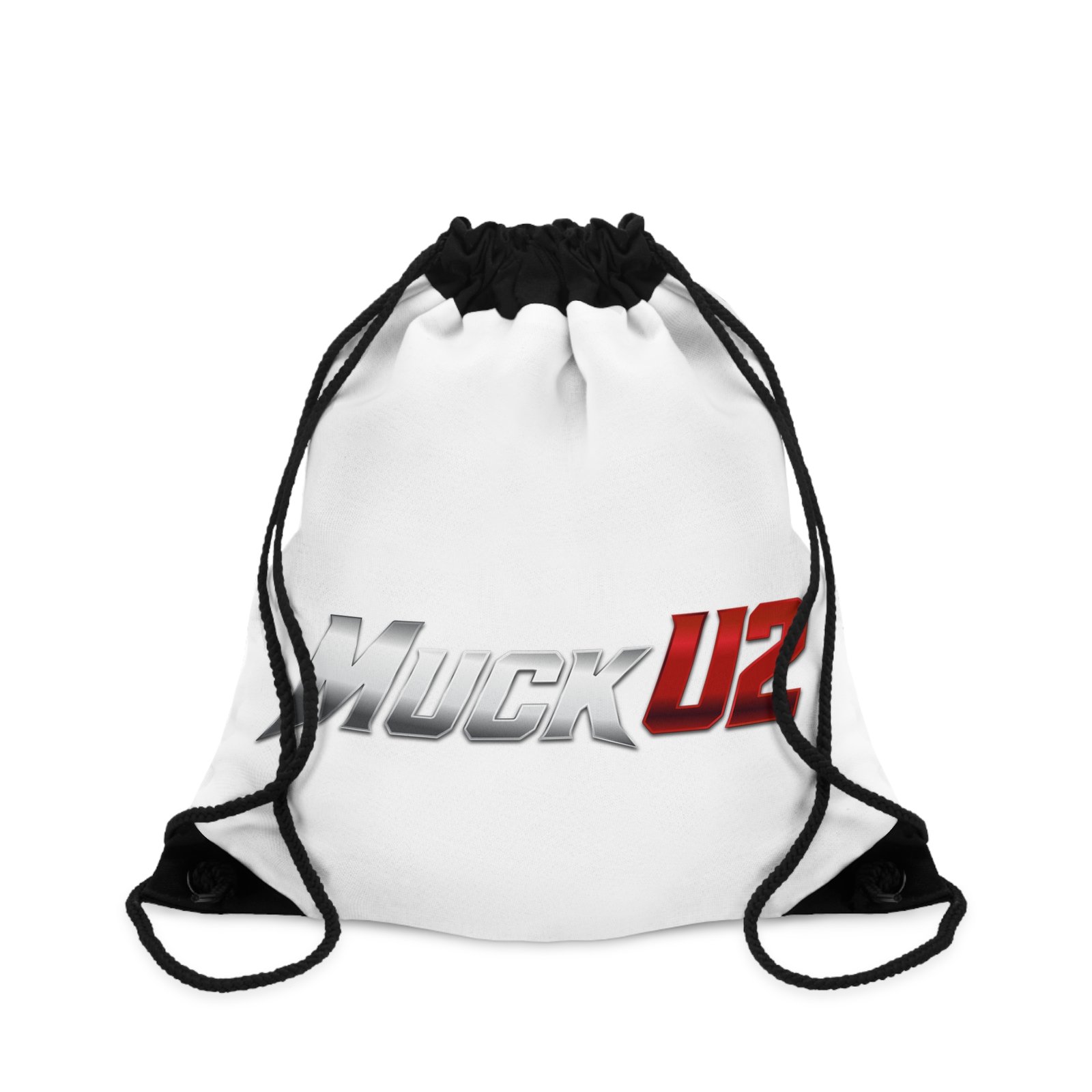 MuckU2 Drawstring Bag – Silver & Red Logo Poker Gym Bag