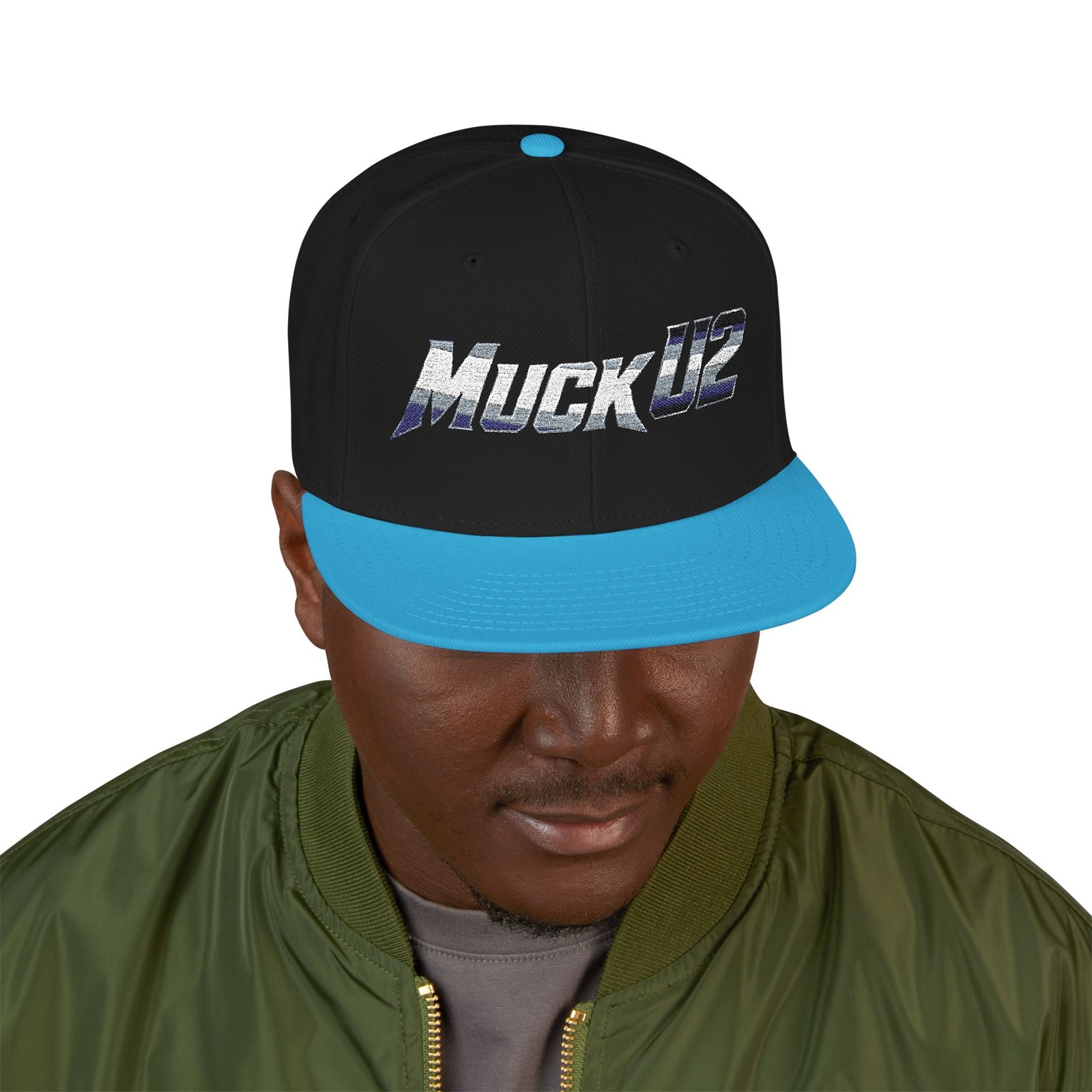 MuckU2 Snapback Poker Cap – Gradient Silver & Blue Logo
