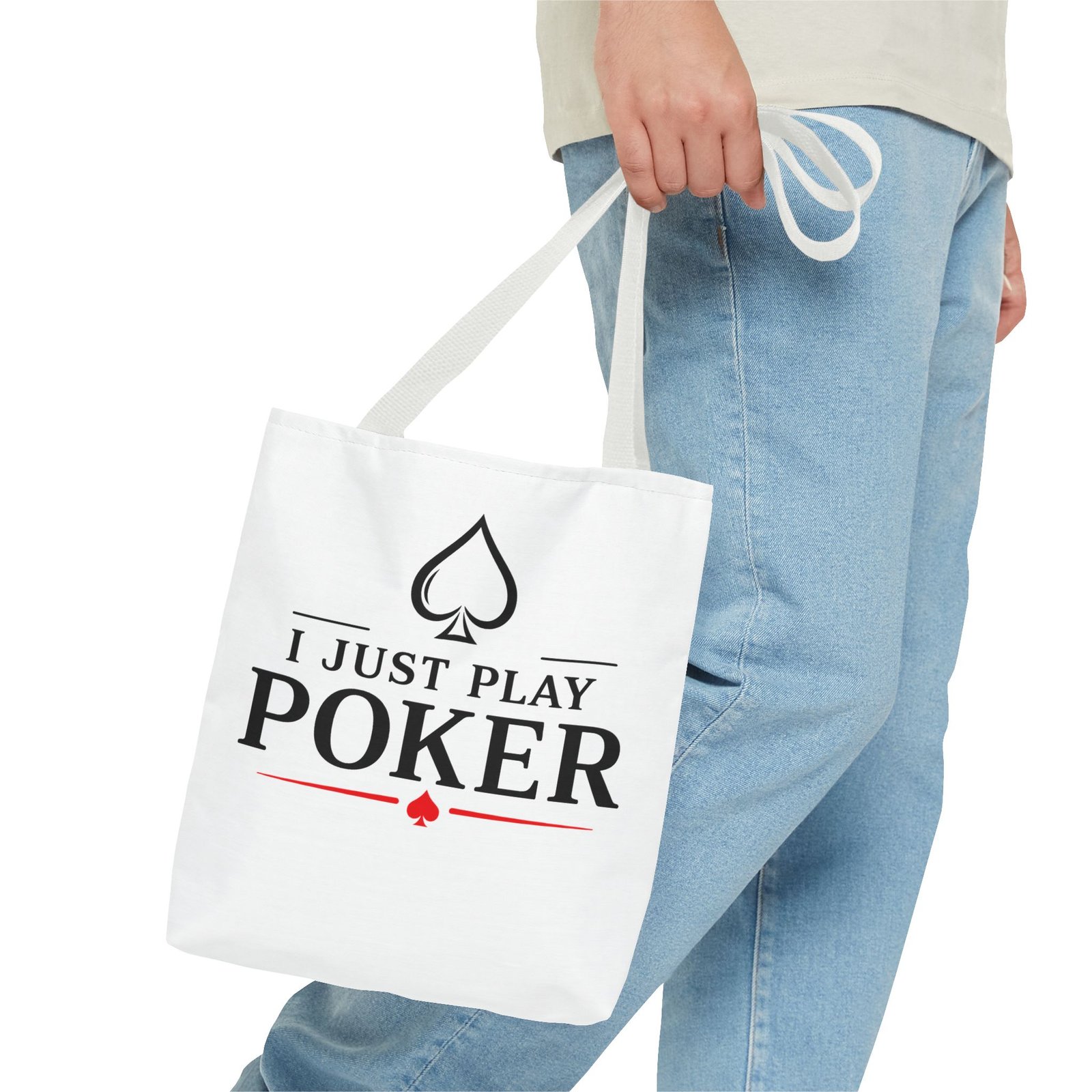 I Just Play Poker Tote Bag – Black & Red Poker Logo