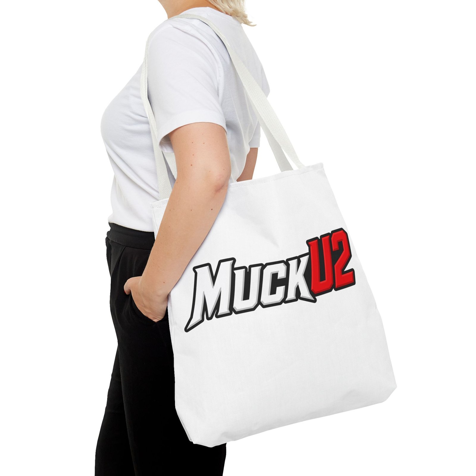 MuckU2 Canvas Tote Bag – White & Red Poker Logo