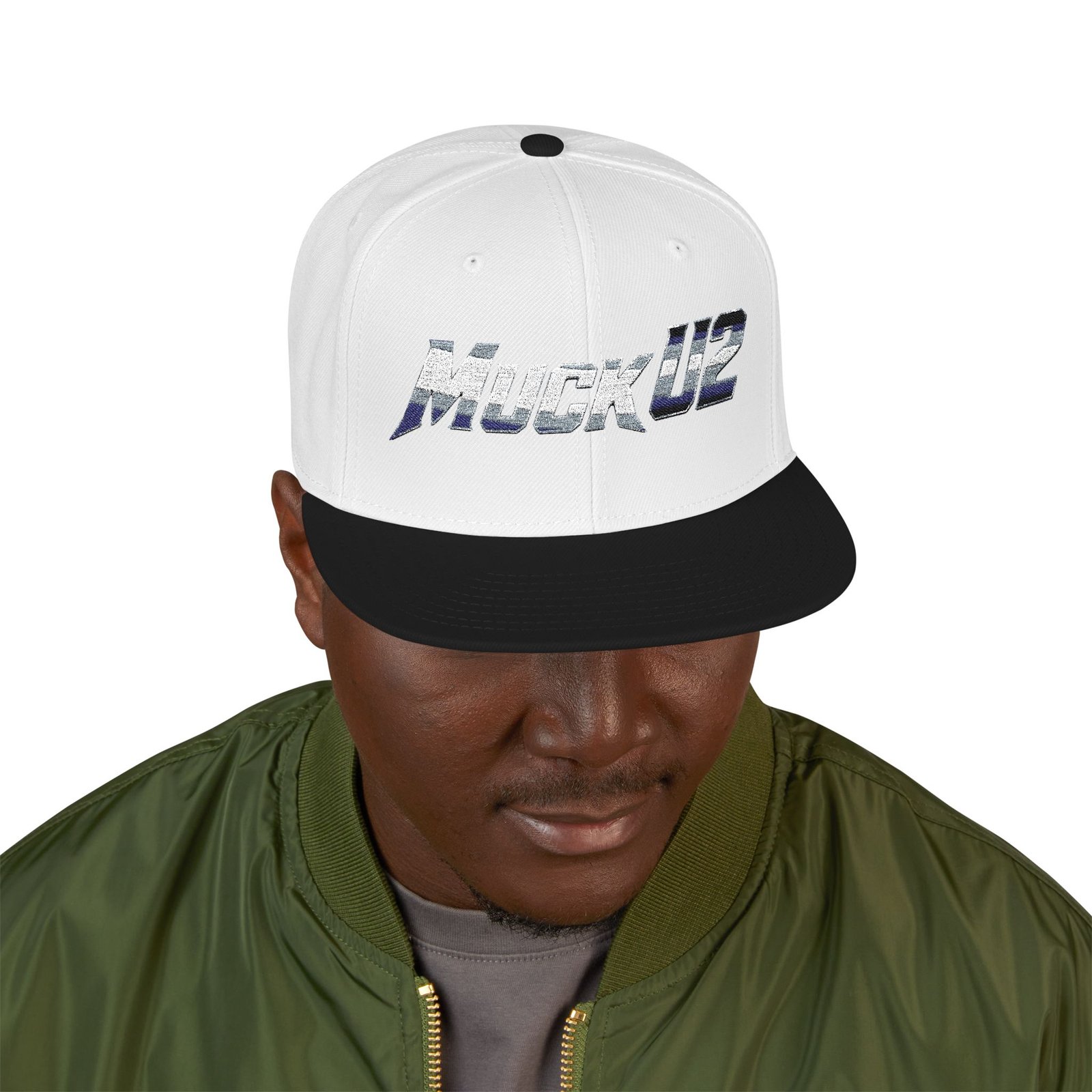 MuckU2 Snapback Poker Cap – Gradient Silver & Blue Logo