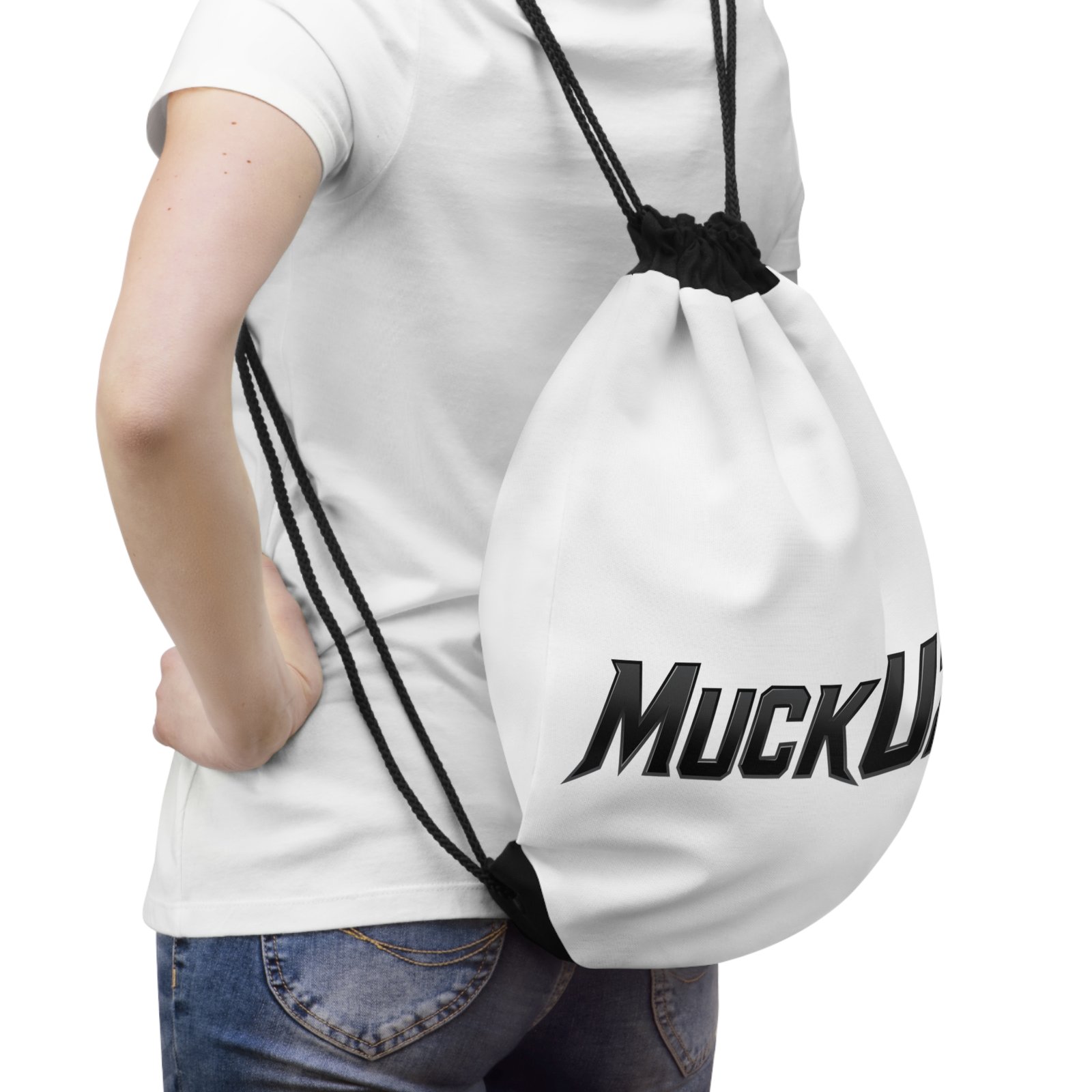 MuckU2 Drawstring Bag – Black Logo Poker Gym Bag