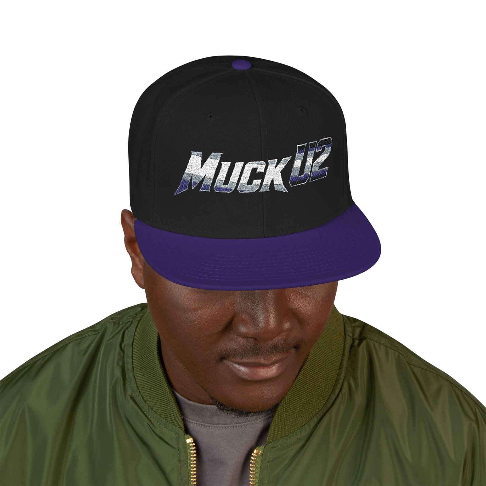 MuckU2 Snapback Poker Cap – Gradient Silver & Blue Logo