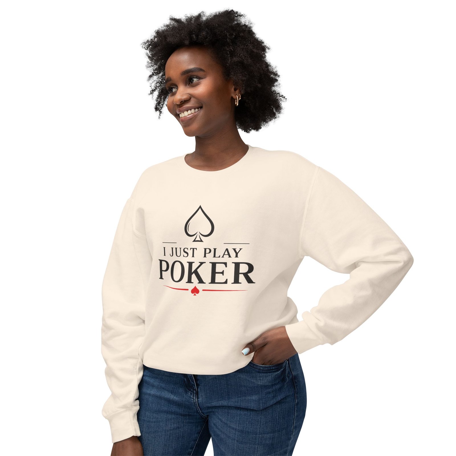 I Just Play Poker Crewneck Sweatshirt – Black & Red Logo