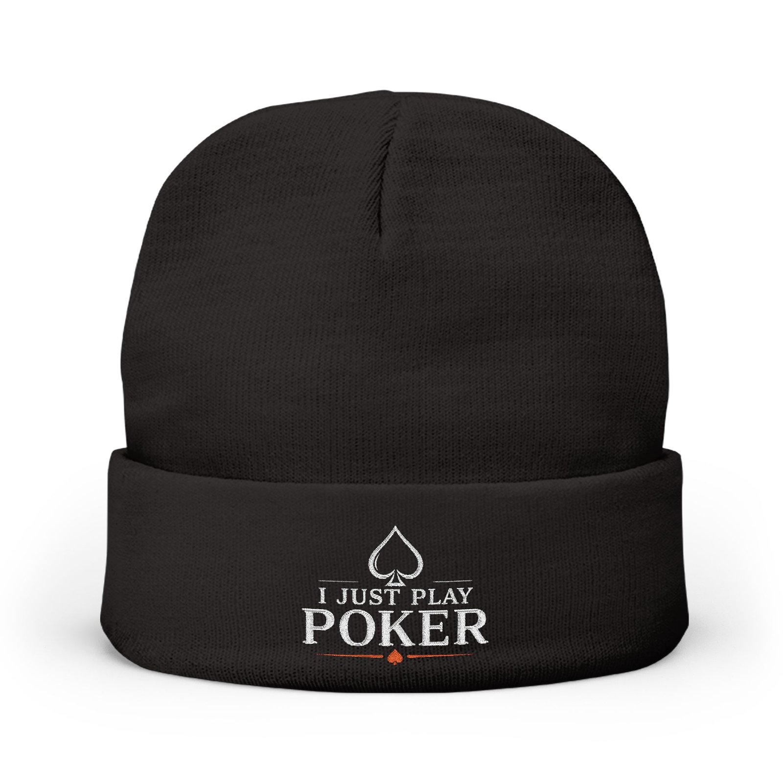 I Just Play Poker Beanie – White & Red Logo