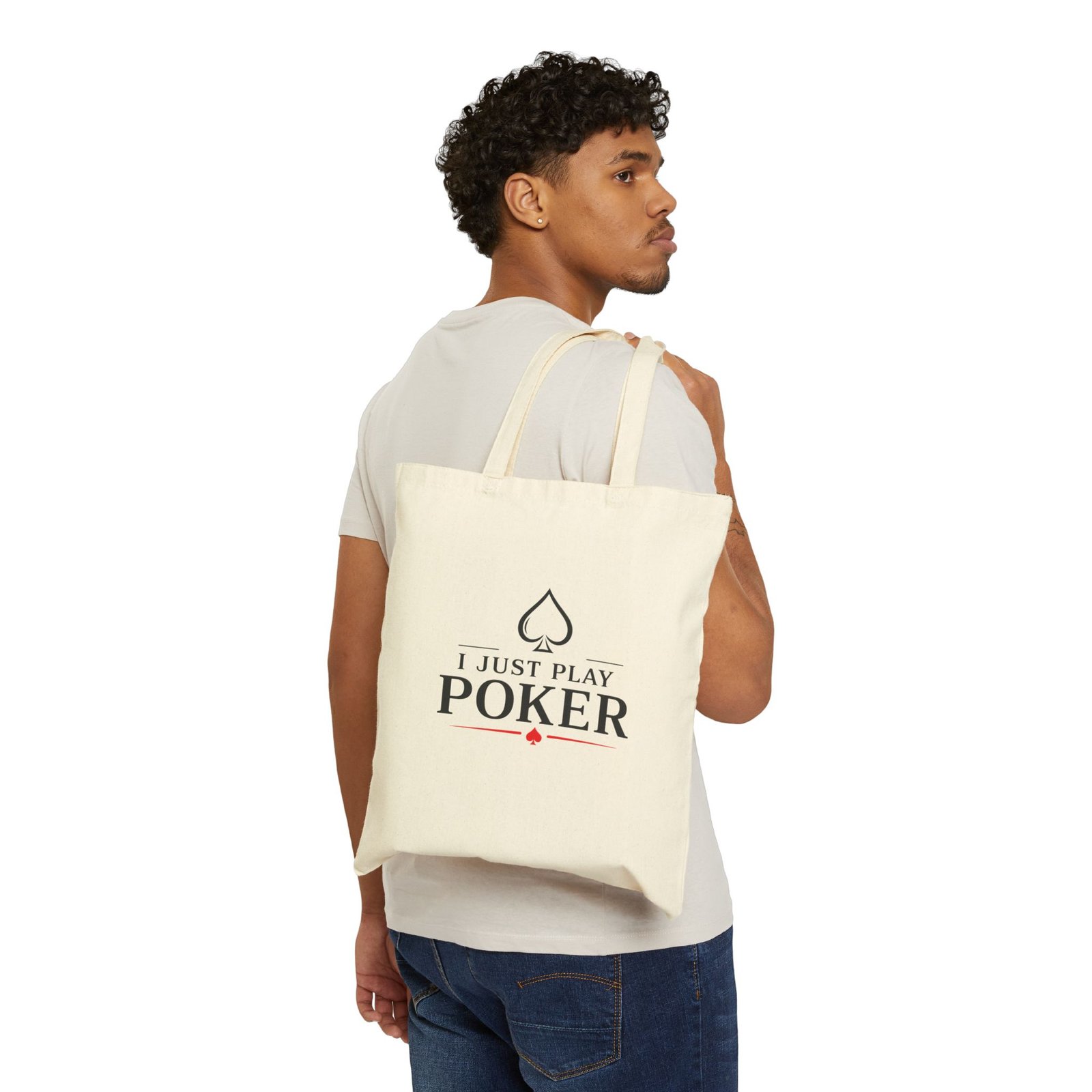 I Just Play Poker Tote Bag – Black & Red Poker Logo