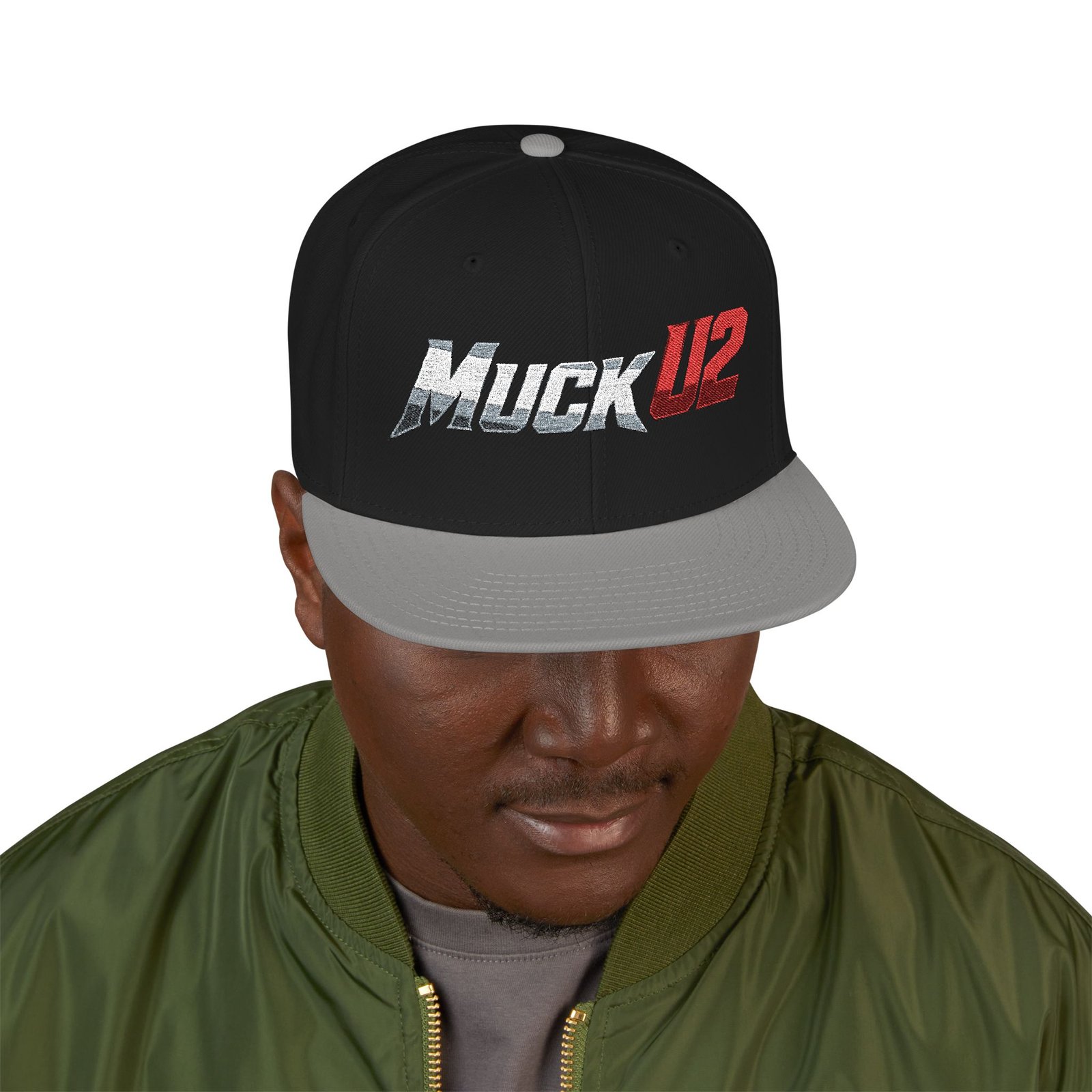 MuckU2 Snapback Poker Cap – Gradient Silver & Red Logo