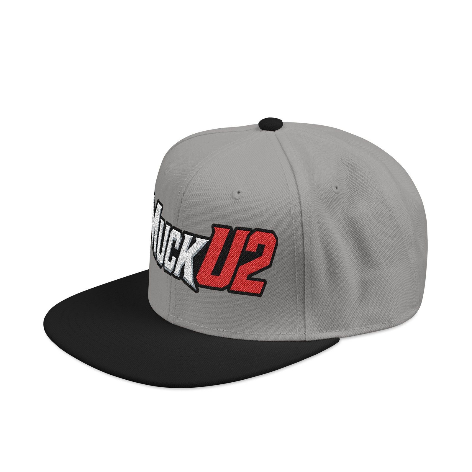 MuckU2 Snapback Poker Cap – White & Red Embroidered Logo