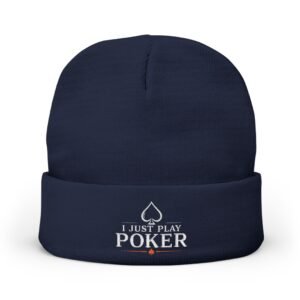 I Just Play Poker Beanie – White & Red Logo