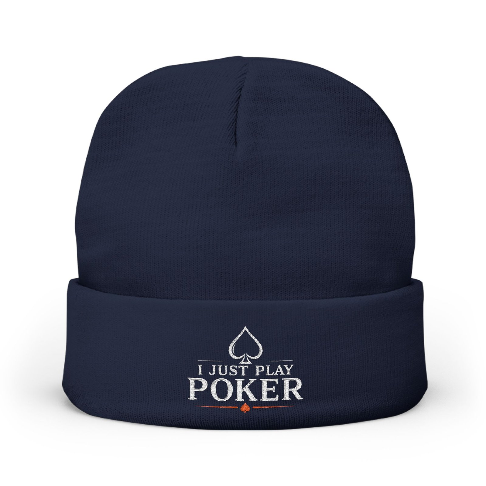 I Just Play Poker Beanie – White & Red Logo