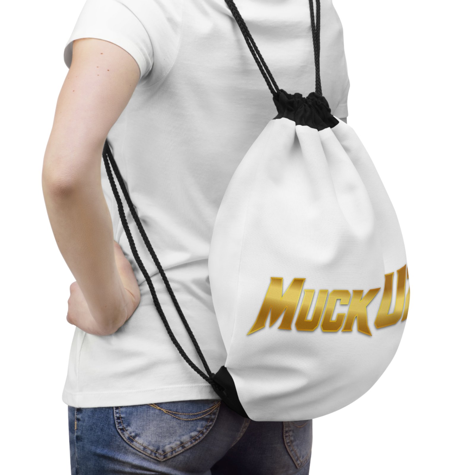 MuckU2 Drawstring Bag – Gold Logo Poker Gym Bag