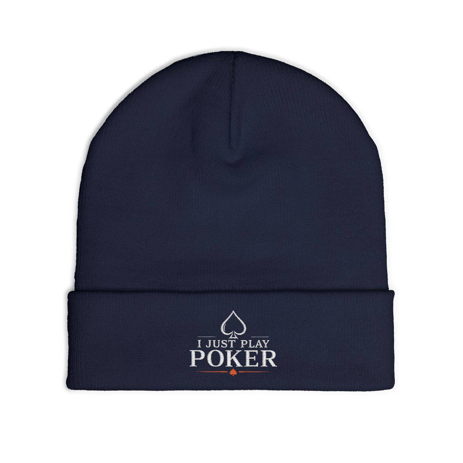 I Just Play Poker Beanie – White & Red Logo