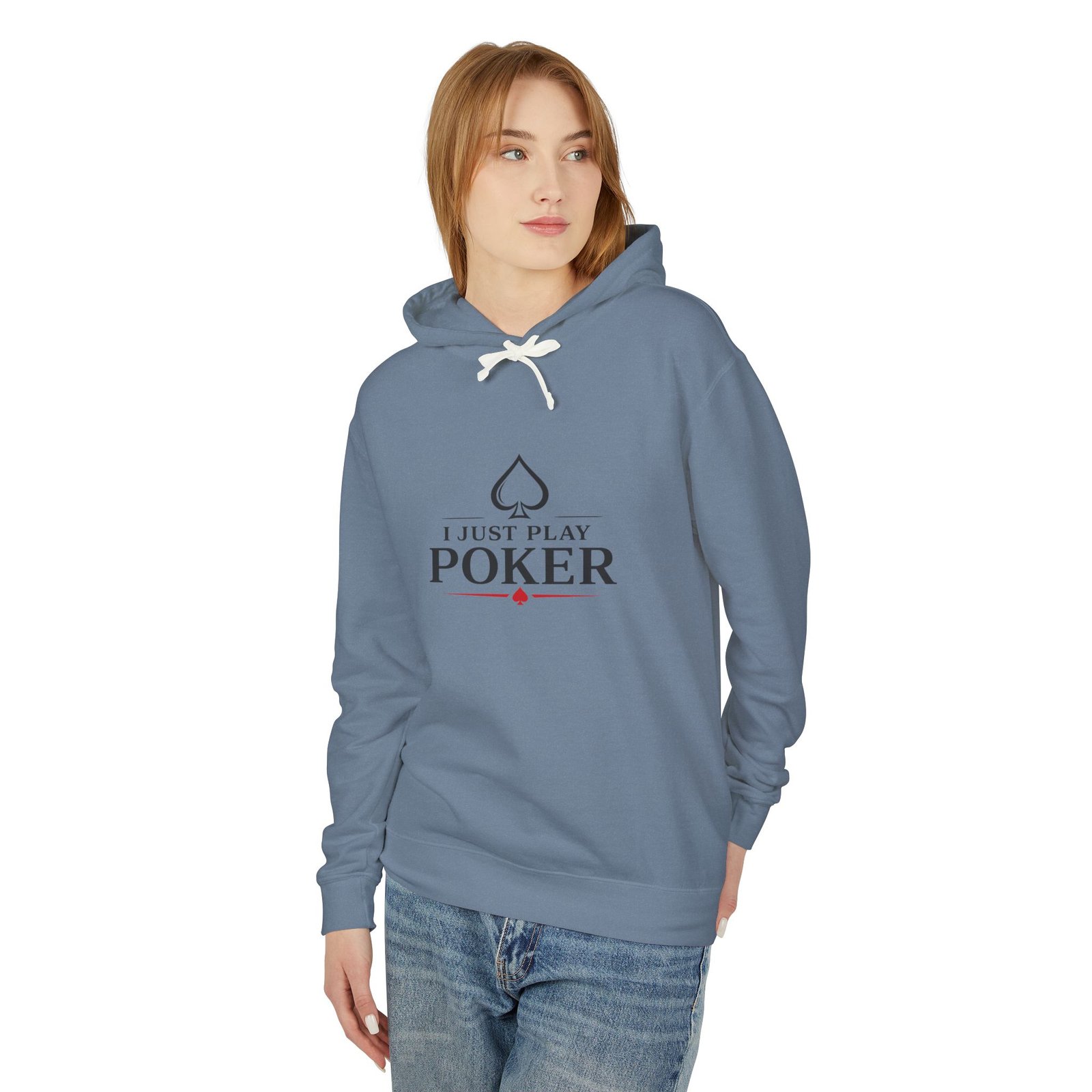 I Just Play Poker Hoodie – Black & Red Poker Logo