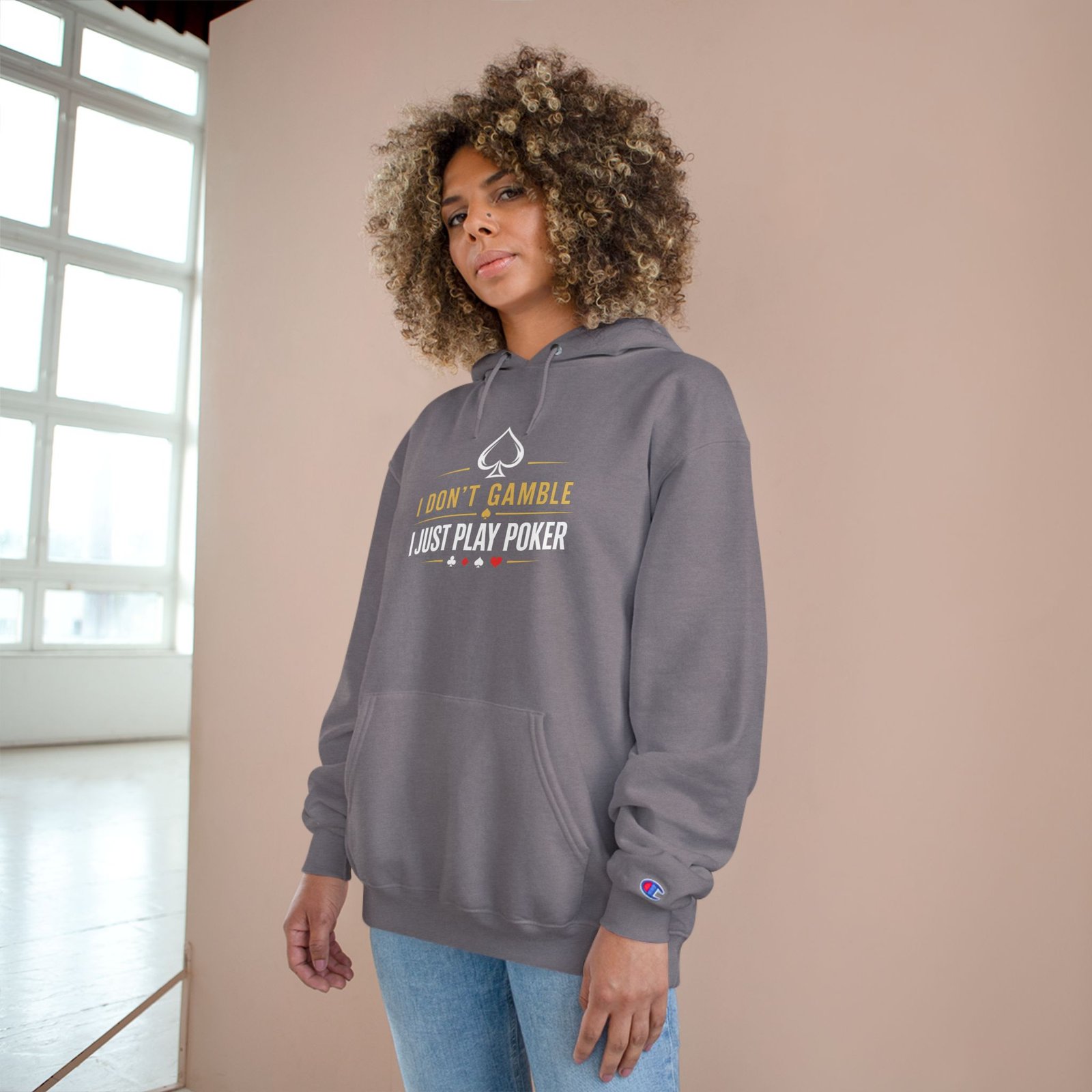 I Don’t Gamble, I Just Play Poker Hoodie – Gold & White Poker Logo