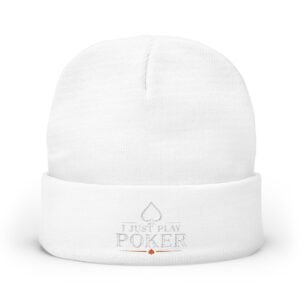 I Just Play Poker Beanie – White & Red Logo