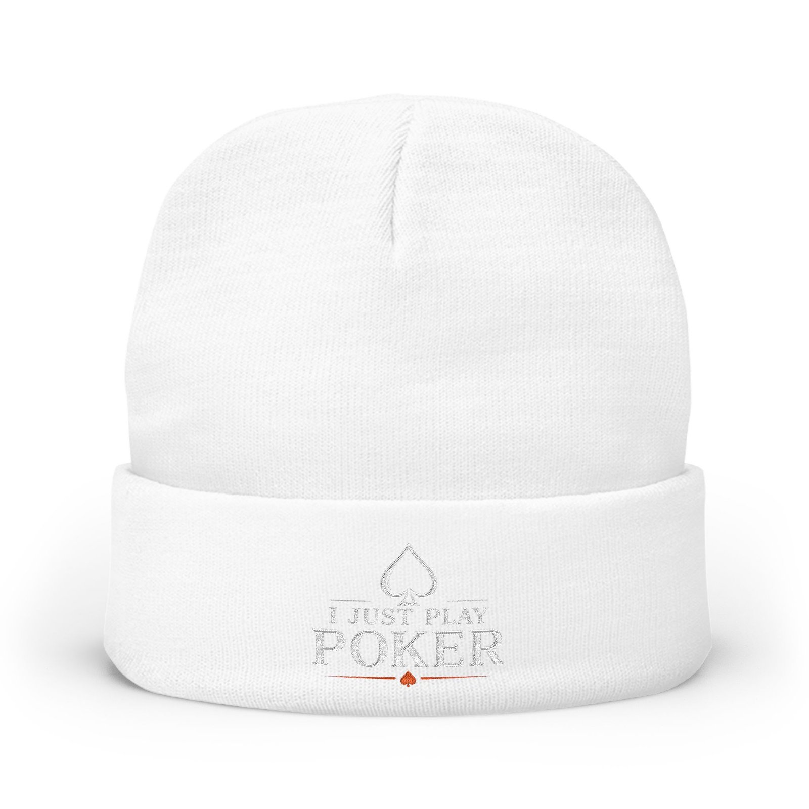I Just Play Poker Beanie – White & Red Logo