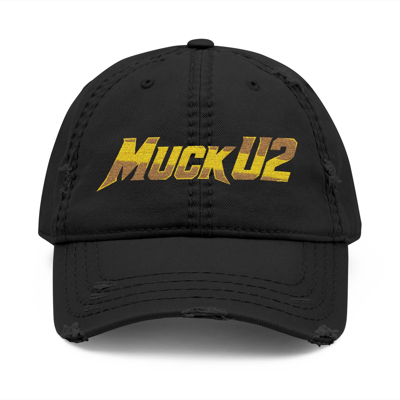 MuckU2 Distressed Dad Hat – Gold Embroidered Poker Cap