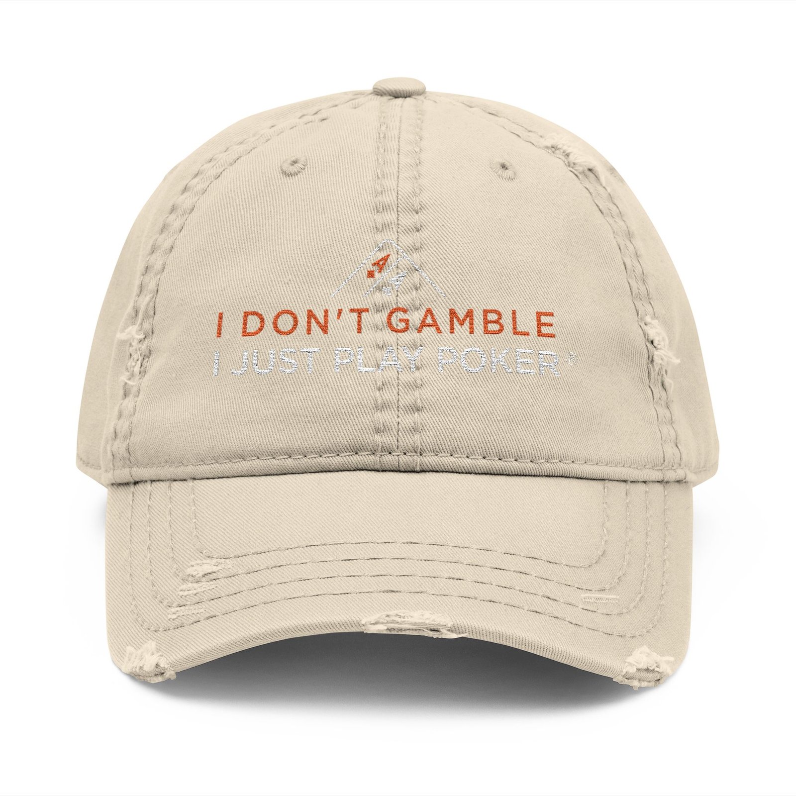 I Don’t Gamble, I Just Play Poker Distressed Dad Hat – Red & White Poker Logo