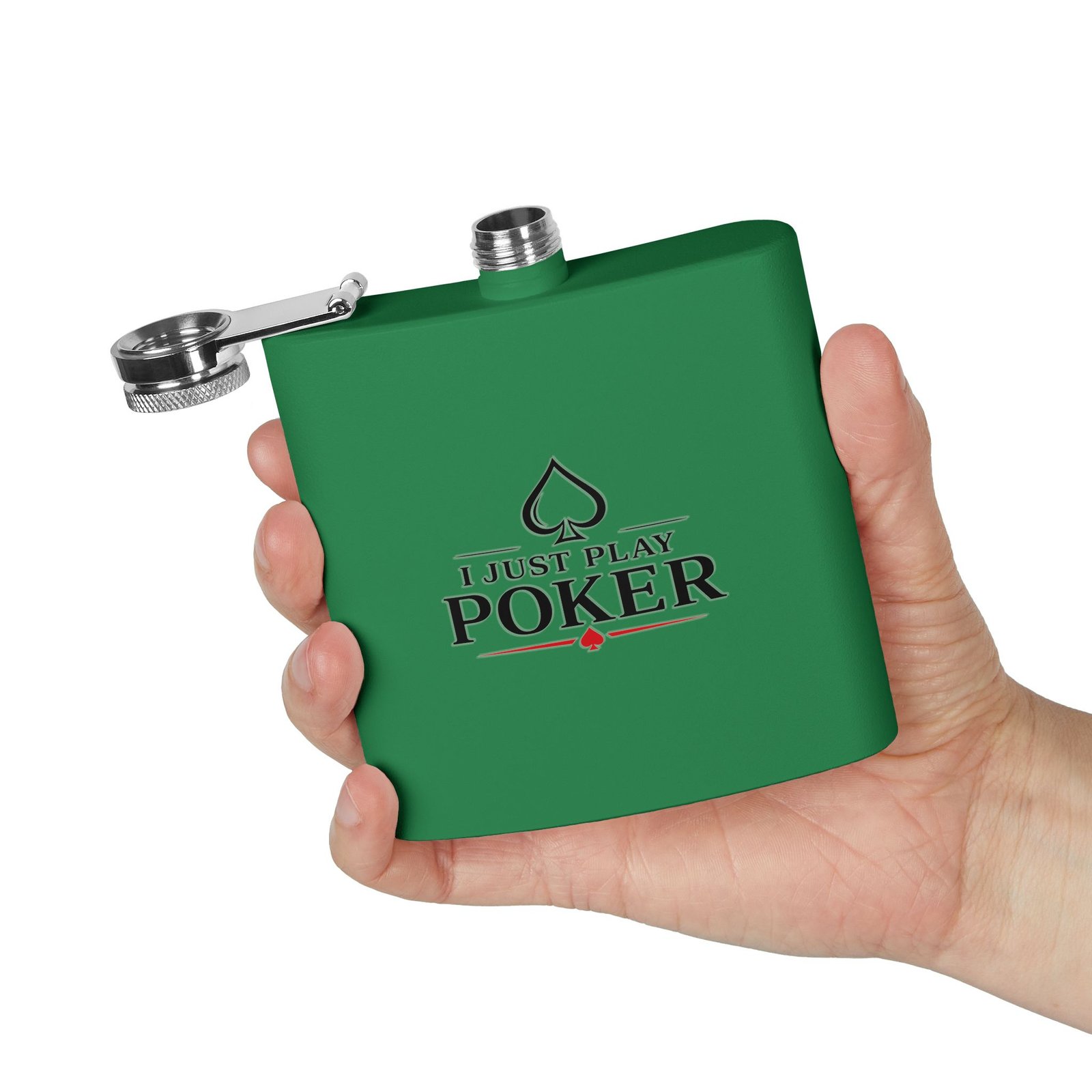 I Just Play Poker Flask – Black & Red Logo