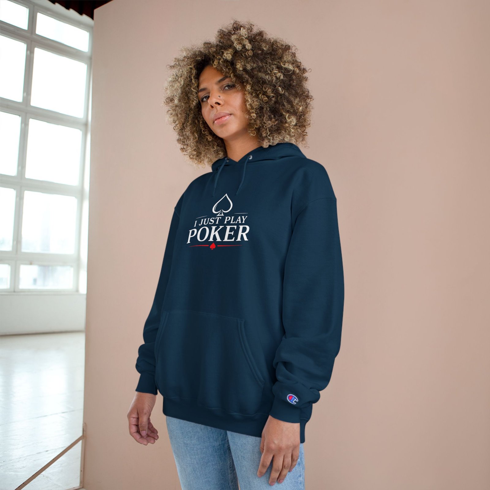 I Just Play Poker Hoodie – White & Red Poker Logo