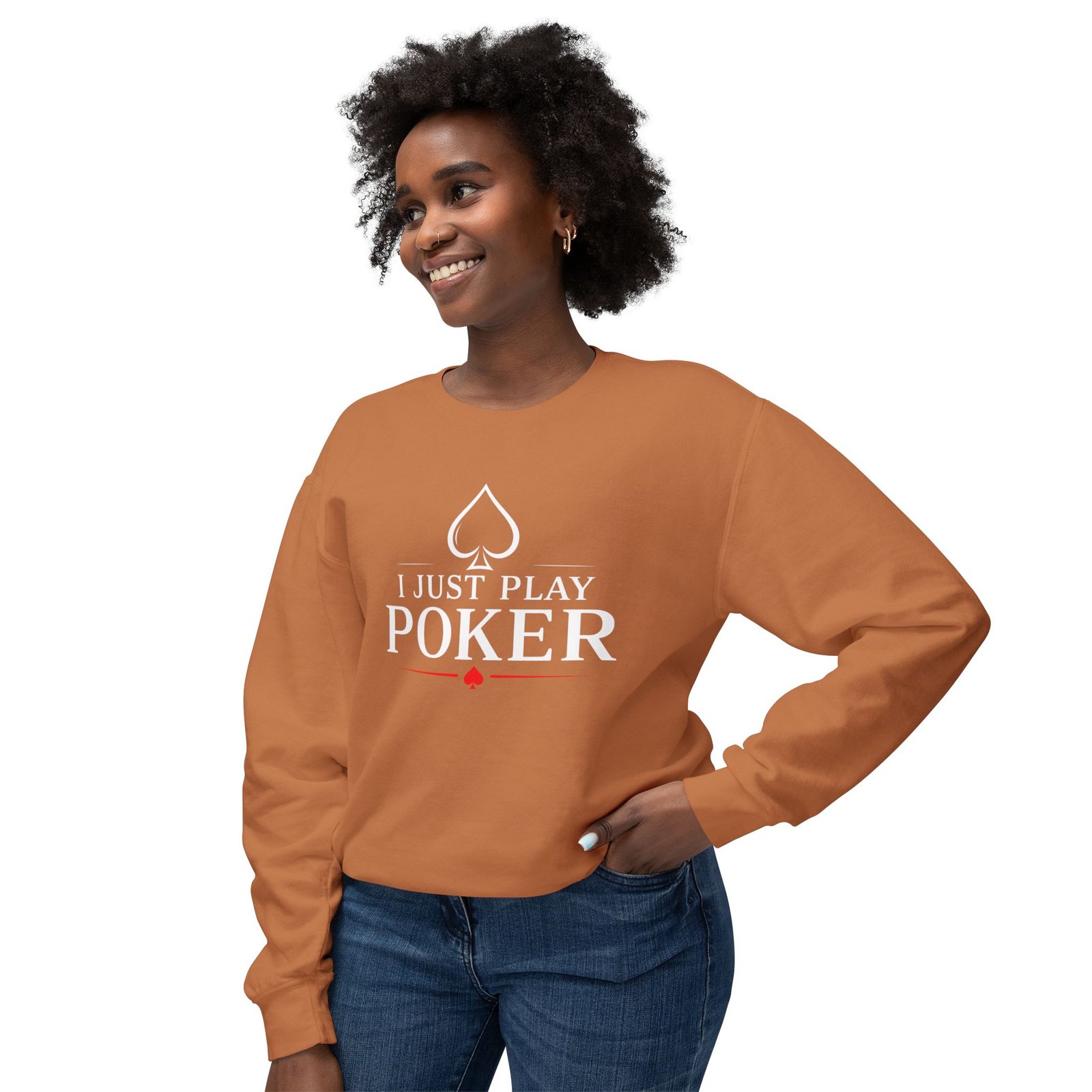 I Just Play Poker Crewneck Sweatshirt – White & Red Logo