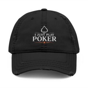 I Just Play Poker Distressed Dad Hat – White & Red Poker Logo