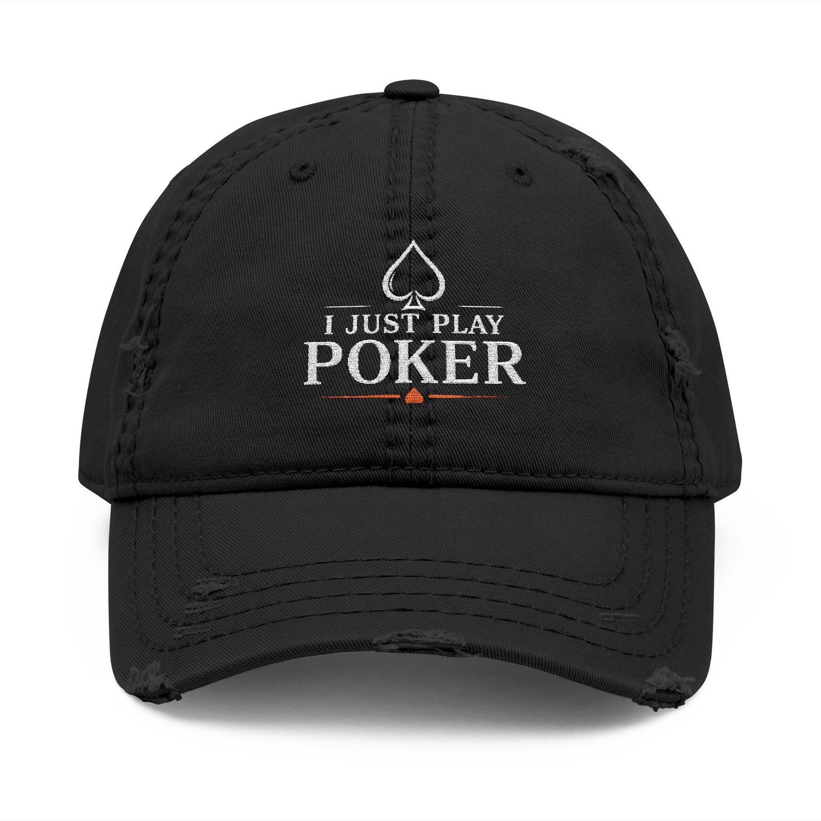 I Just Play Poker Distressed Dad Hat – White & Red Poker Logo
