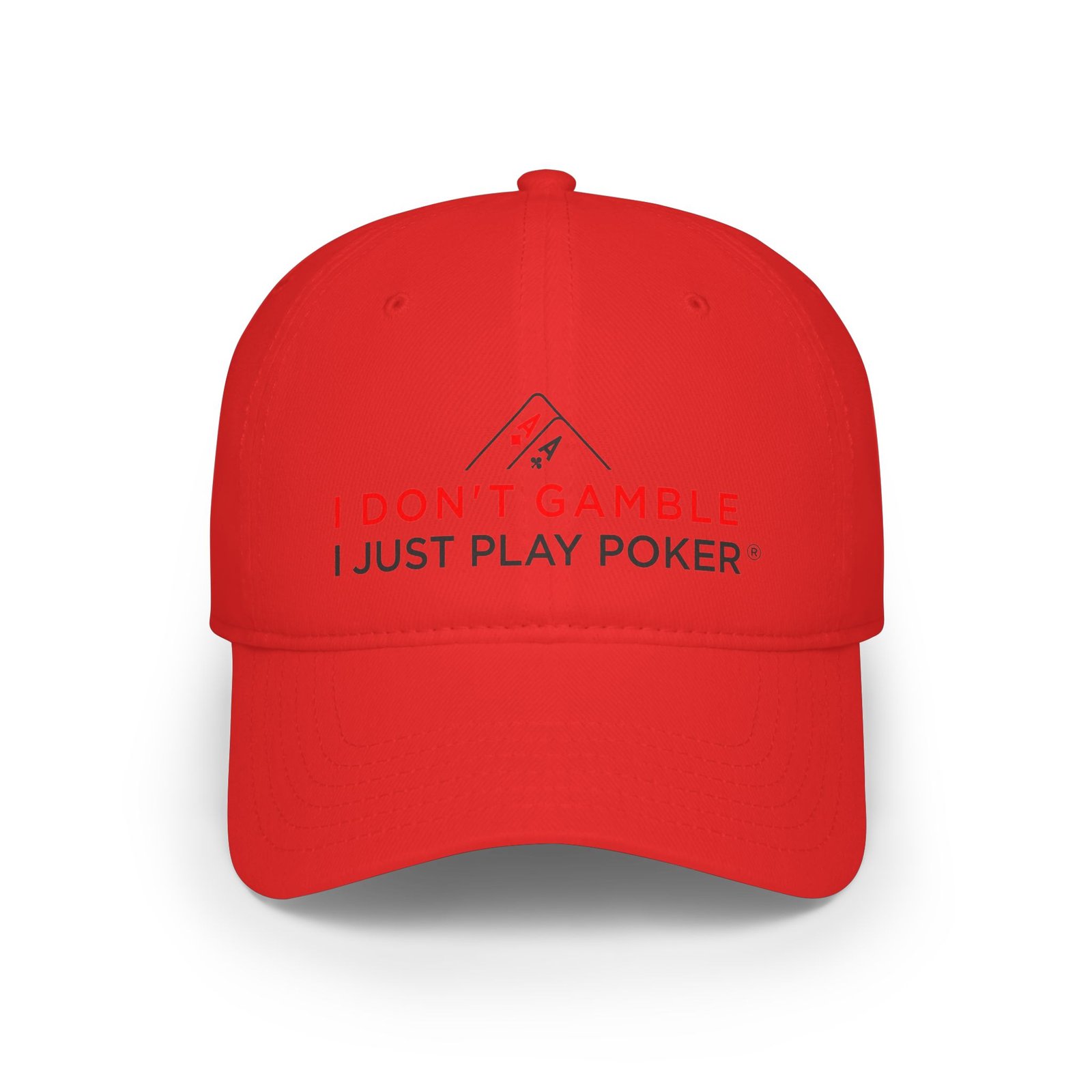 I Don’t Gamble, I Just Play Poker Cap – Red & Black Poker Logo