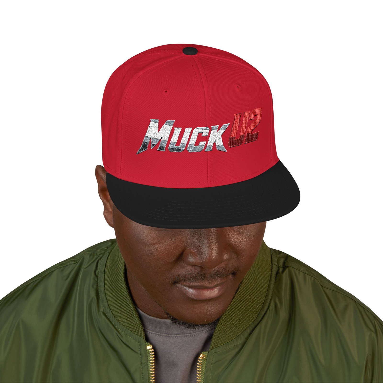 MuckU2 Snapback Poker Cap – Gradient Silver & Red Logo