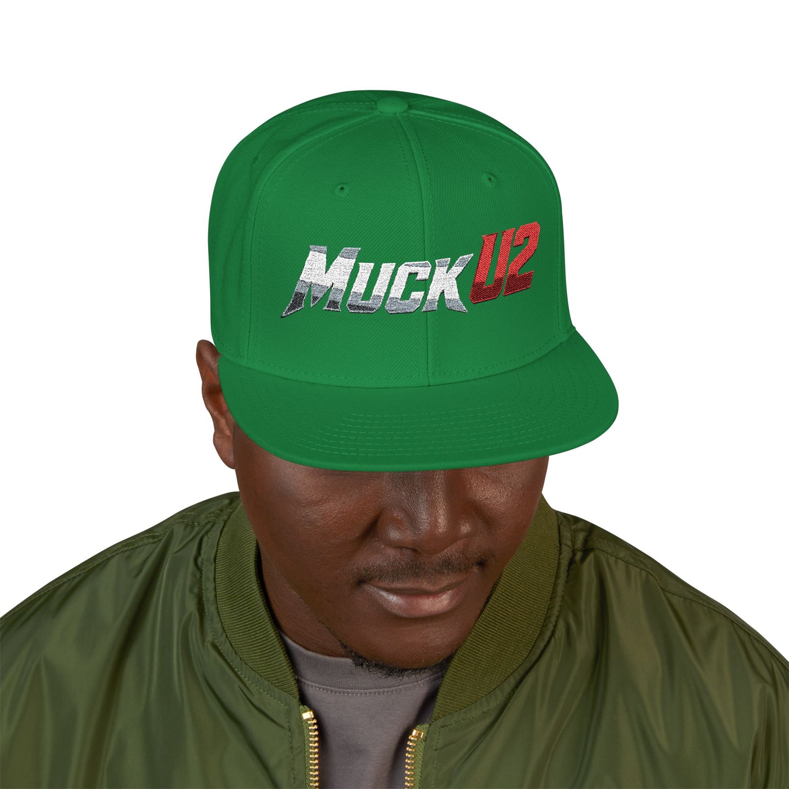MuckU2 Snapback Poker Cap – Gradient Silver & Red Logo