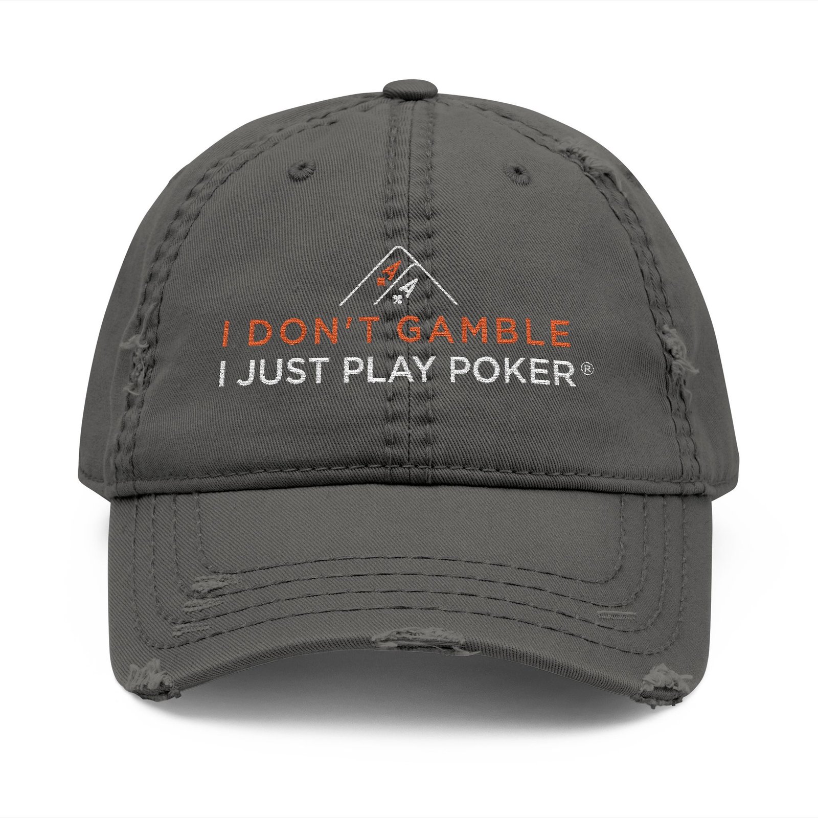 I Don’t Gamble, I Just Play Poker Distressed Dad Hat – Red & White Poker Logo
