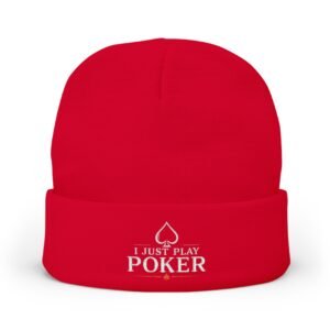 I Just Play Poker Beanie – White & Red Logo