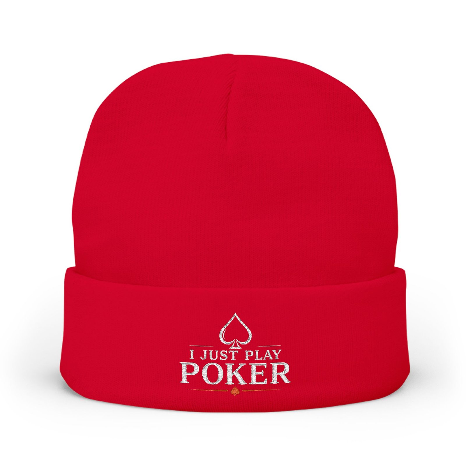 I Just Play Poker Beanie – White & Red Logo