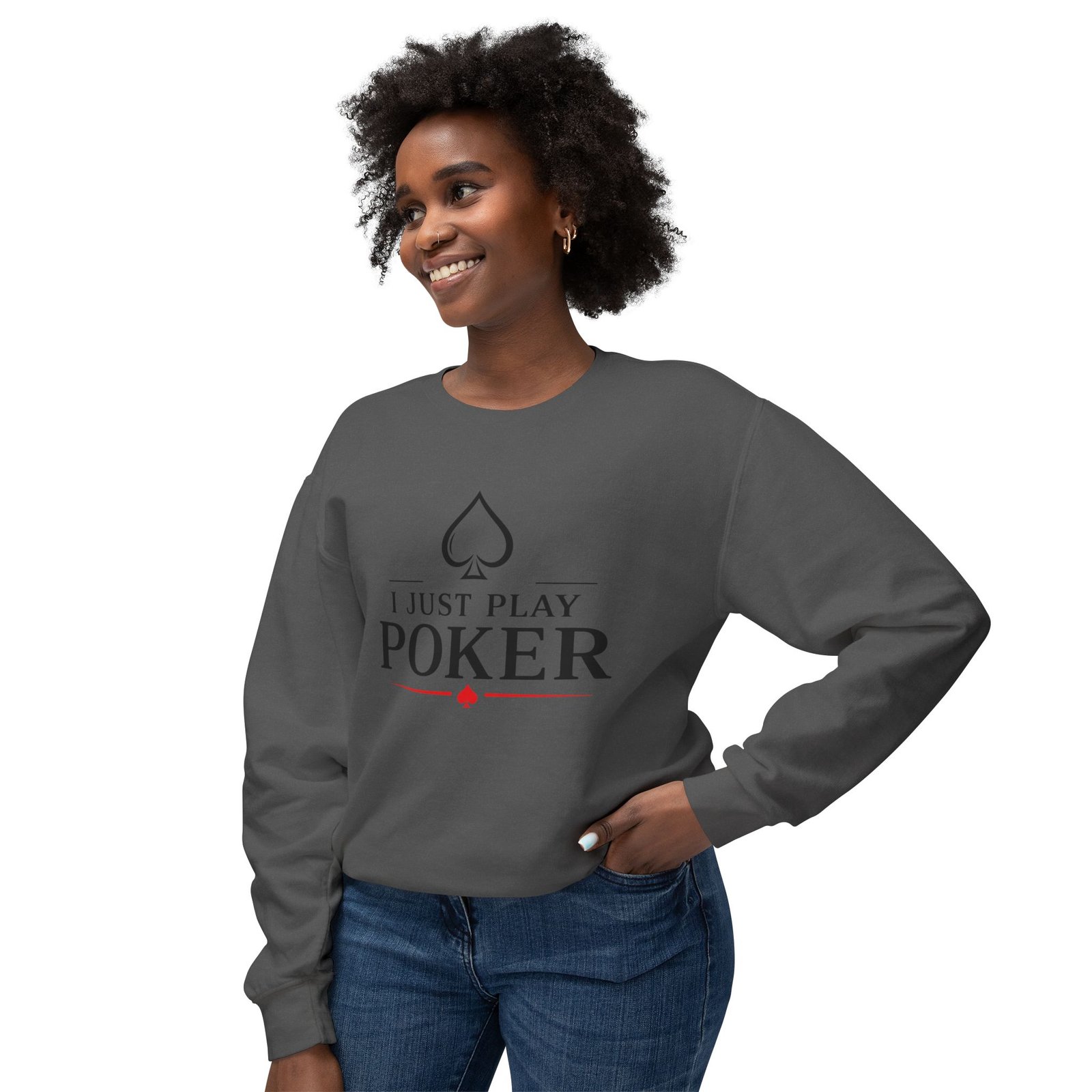 I Just Play Poker Crewneck Sweatshirt – Black & Red Logo