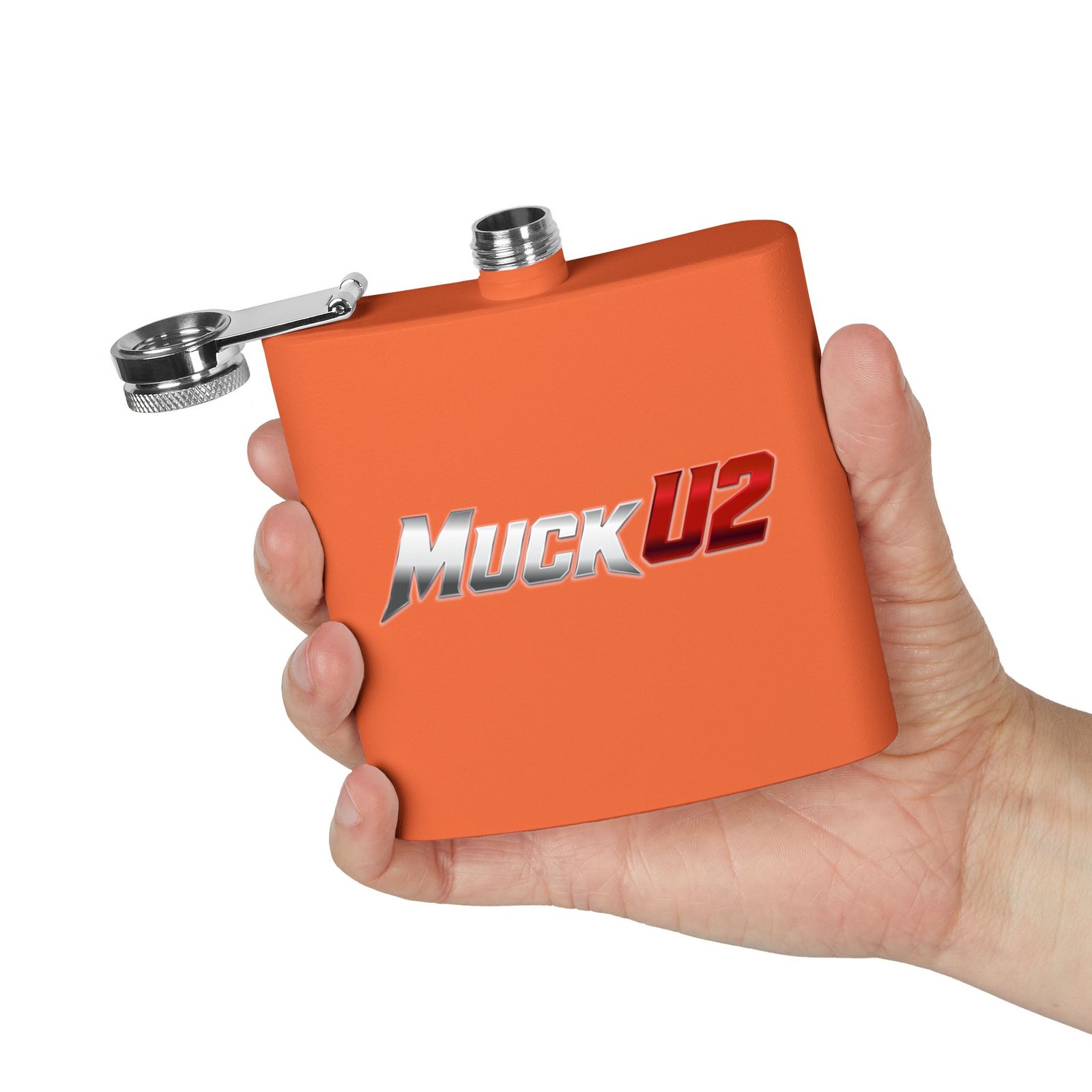 MuckU2 Flask – Silver & Red Logo Poker Flask